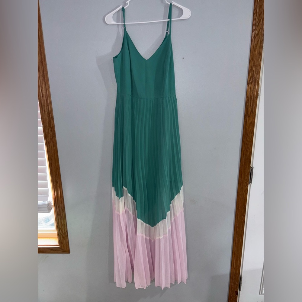 ASOS Green Pink Pleated Maxi Dress